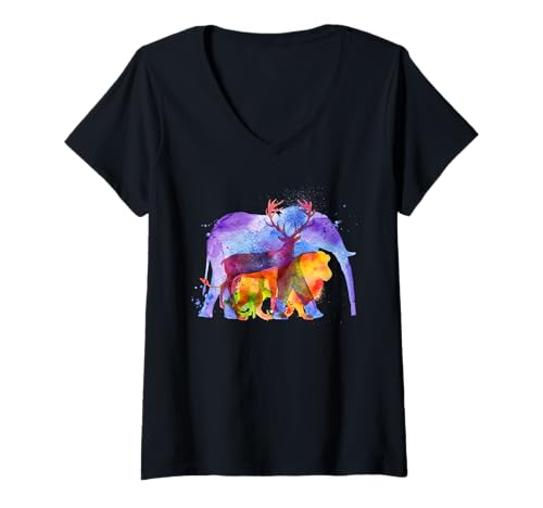 Damen Born to Be Wild T-Shirt – Kultiges buntes Wild Animals Shirt T-Shirt mit V-Ausschnitt Damen Born to Be Wild T-Shirt – Kultiges buntes Wild Animals Shirt T-Shirt mit V-Ausschnitt von Wild And Free Animals Shirt by Craftiss