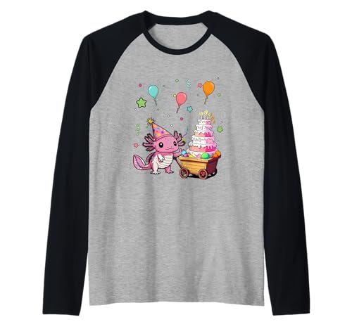 Axolotl Geburtstagskuchen, buntes Kostüm, Kinder, Familie Raglan von Wild Animal Birthday Costume