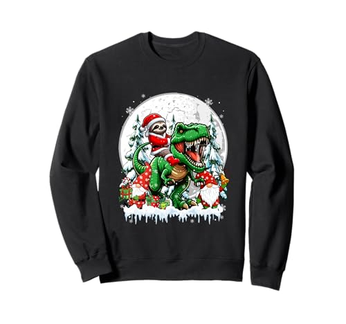 Weihnachtsmann Faultier Reiten T-Rex Zwerge Weihnachtsbäume Familie Kinder Sweatshirt von Wild Animal Christmas Costume