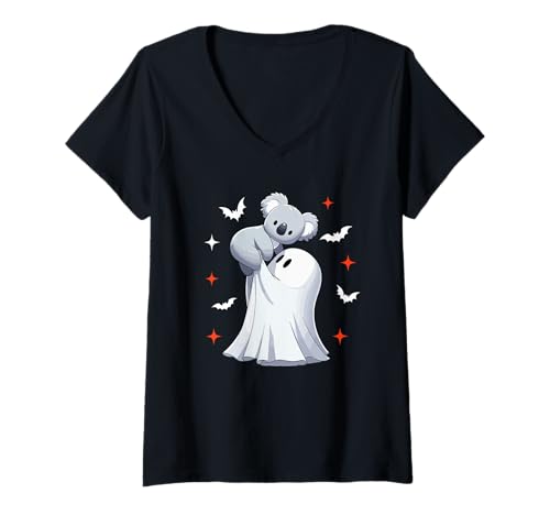 Damen Boo Ghost Hunging Koala Bear Halloween Animal Lover Kids T-Shirt mit V-Ausschnitt Damen Boo Ghost Hunging Koala Bear Halloween Animal Lover Kids T-Shirt mit V-Ausschnitt von Wild Animal Halloween Costume