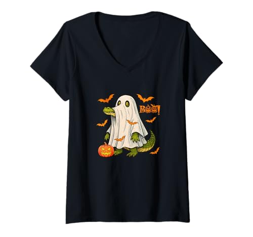 Damen Boo Halloween Alligator Cosplay Geist Kostüm Tierliebhaber T-Shirt mit V-Ausschnitt Damen Boo Halloween Alligator Cosplay Geist Kostüm Tierliebhaber T-Shirt mit V-Ausschnitt von Wild Animal Halloween Costume