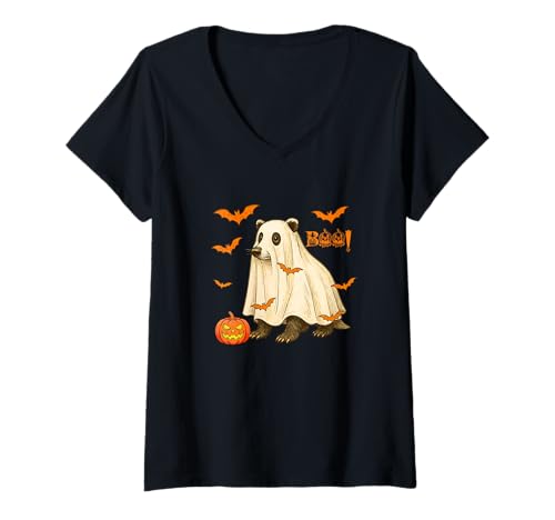 Damen Boo Halloween Dachs Cosplay Geist Kostüm Tierliebhaber T-Shirt mit V-Ausschnitt Damen Boo Halloween Dachs Cosplay Geist Kostüm Tierliebhaber T-Shirt mit V-Ausschnitt von Wild Animal Halloween Costume
