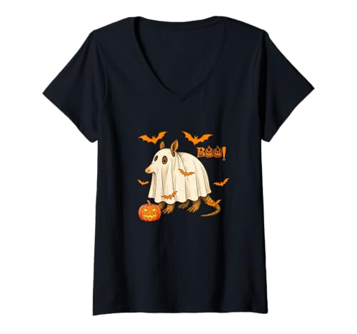 Damen Boo Halloween Gürteltier Cosplay Geist Kostüm Tierliebhaber T-Shirt mit V-Ausschnitt Damen Boo Halloween Gürteltier Cosplay Geist Kostüm Tierliebhaber T-Shirt mit V-Ausschnitt von Wild Animal Halloween Costume