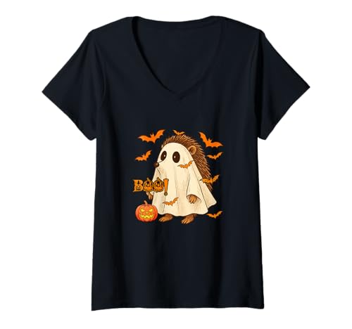 Damen Boo Halloween Igel Cosplay Geist Kostüm Tierliebhaber T-Shirt mit V-Ausschnitt Damen Boo Halloween Igel Cosplay Geist Kostüm Tierliebhaber T-Shirt mit V-Ausschnitt von Wild Animal Halloween Costume