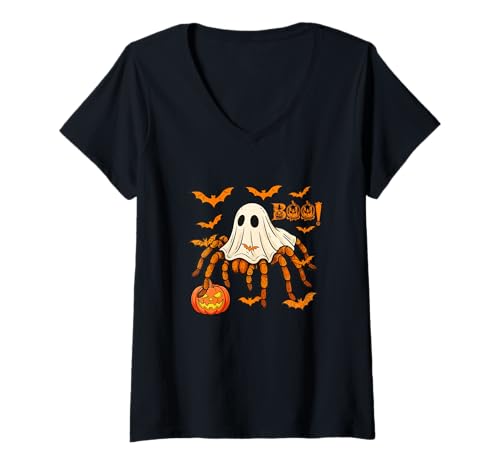 Damen Boo Halloween Tarantel Cosplay Geist Kostüm Tierliebhaber T-Shirt mit V-Ausschnitt Damen Boo Halloween Tarantel Cosplay Geist Kostüm Tierliebhaber T-Shirt mit V-Ausschnitt von Wild Animal Halloween Costume