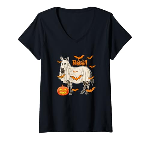 Damen Boo Halloween Zebra Cosplay Geist Kostüm Tierliebhaber T-Shirt mit V-Ausschnitt Damen Boo Halloween Zebra Cosplay Geist Kostüm Tierliebhaber T-Shirt mit V-Ausschnitt von Wild Animal Halloween Costume