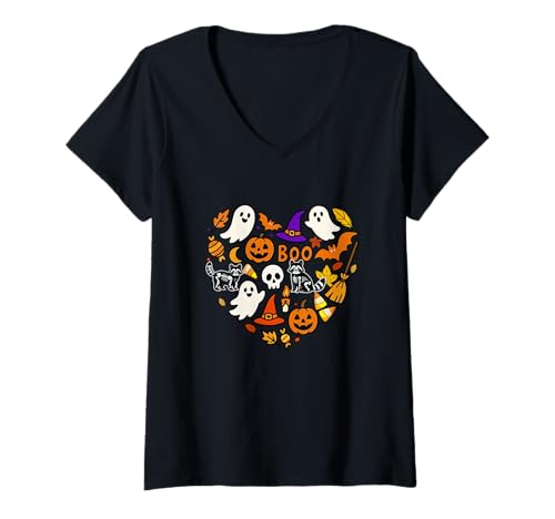 Damen Gruppe Waschbären Boo Geister Süßigkeiten Hühneraugen Halloween Herzform T-Shirt mit V-Ausschnitt Damen Gruppe Waschbären Boo Geister Süßigkeiten Hühneraugen Halloween Herzform T-Shirt mit V-Ausschnitt von Wild Animal Halloween Costume