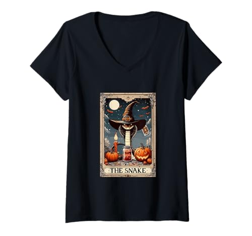Damen The Snake Halloween Witch Cute Tarot Card Lover Player T-Shirt mit V-Ausschnitt Damen The Snake Halloween Witch Cute Tarot Card Lover Player T-Shirt mit V-Ausschnitt von Wild Animal Halloween Costume