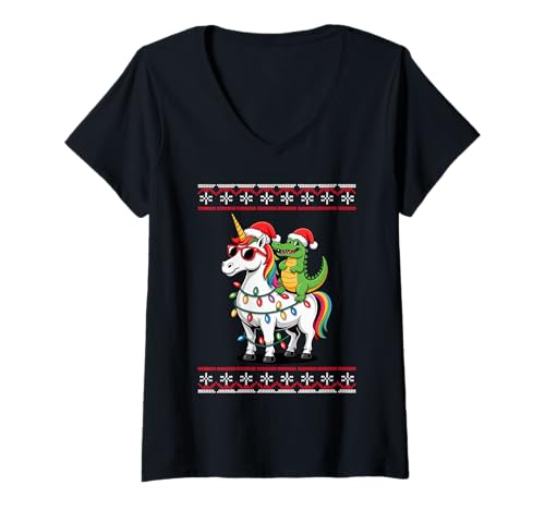 Damen Weihnachten Alligator Einhorn Sonnenbrille Gator Alligatoren T-Shirt mit V-Ausschnitt Damen Weihnachten Alligator Einhorn Sonnenbrille Gator Alligatoren T-Shirt mit V-Ausschnitt von Wild Animal Lover Gifts