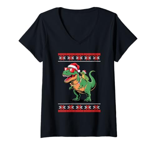 Damen Weihnachten Alligator T-Rex Dinosaurier Gator Alligatoren T-Shirt mit V-Ausschnitt Damen Weihnachten Alligator T-Rex Dinosaurier Gator Alligatoren T-Shirt mit V-Ausschnitt von Wild Animal Lover Gifts