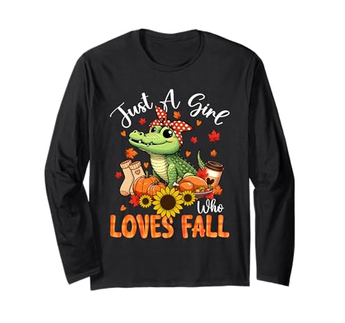 A Girl Loves Fall Thanksgiving Signs Alligator Bow Tie Langarmshirt von Wild Animal Thanksgiving Costume