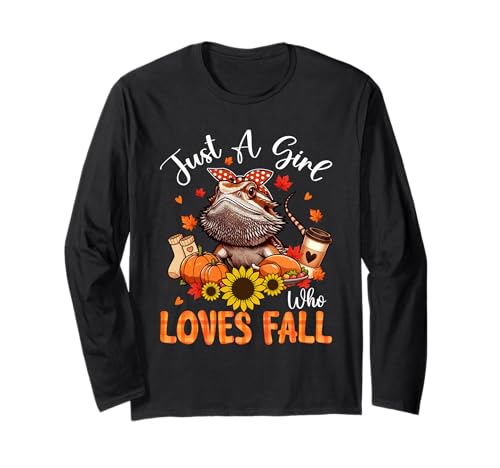 A Girl Loves Fall Thanksgiving Signs Bearded Dragon Bow Tie Langarmshirt von Wild Animal Thanksgiving Costume