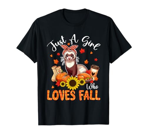 A Girl Loves Fall Thanksgiving Signs Ferret Bow Tie Autumn T-Shirt von Wild Animal Thanksgiving Costume