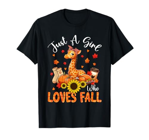 A Girl Loves Fall Thanksgiving Signs Giraffe Bow Tie Autumn T-Shirt von Wild Animal Thanksgiving Costume