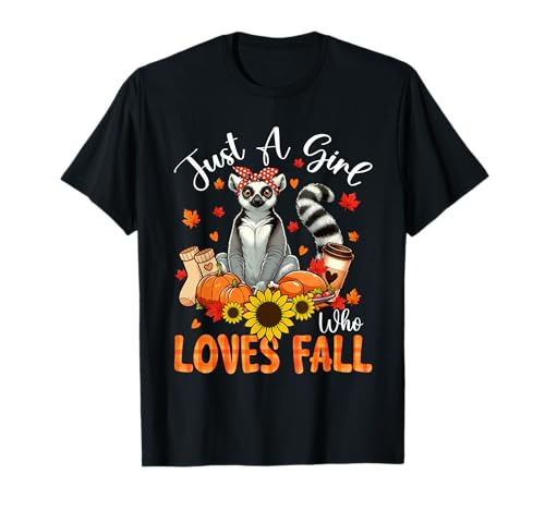 A Girl Loves Fall Thanksgiving Signs Lemur Bow Tie Autumn T-Shirt von Wild Animal Thanksgiving Costume