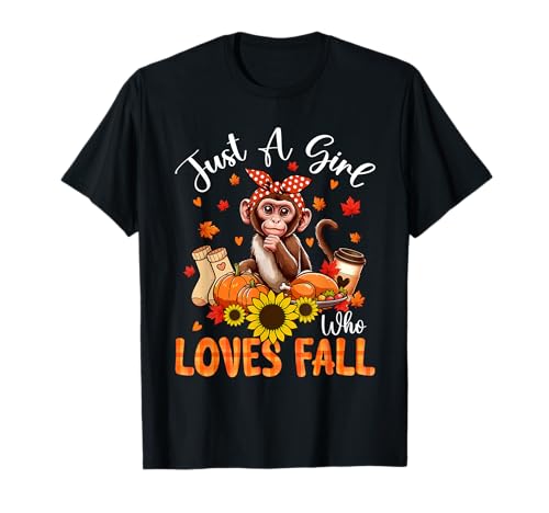 A Girl Loves Fall Thanksgiving Signs Monkey Bow Tie Autumn T-Shirt von Wild Animal Thanksgiving Costume