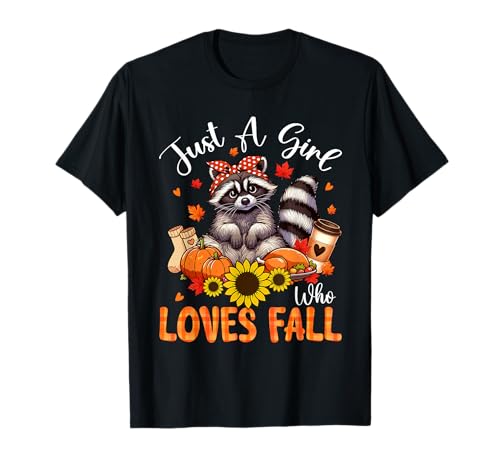 A Girl Loves Fall Thanksgiving Signs Raccoon Bow Tie Autumn T-Shirt von Wild Animal Thanksgiving Costume