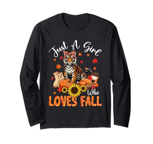 A Girl Loves Fall Thanksgiving Signs Tiger Bow Tie Autumn Langarmshirt von Wild Animal Thanksgiving Costume