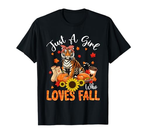 A Girl Loves Fall Thanksgiving Signs Tiger Bow Tie Autumn T-Shirt von Wild Animal Thanksgiving Costume