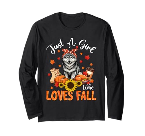 A Girl Loves Fall Thanksgiving Signs Wolf Bow Tie Autumn Langarmshirt von Wild Animal Thanksgiving Costume