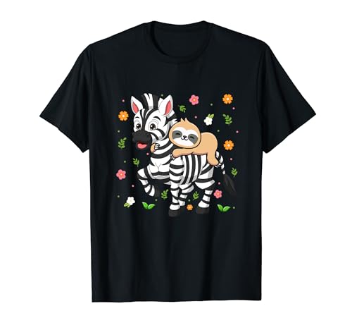 Faultier Reiten Zebra Blumen Zoo Tiere Liebhaber Familie Kinder T-Shirt von Wild Animal Vacations Costume