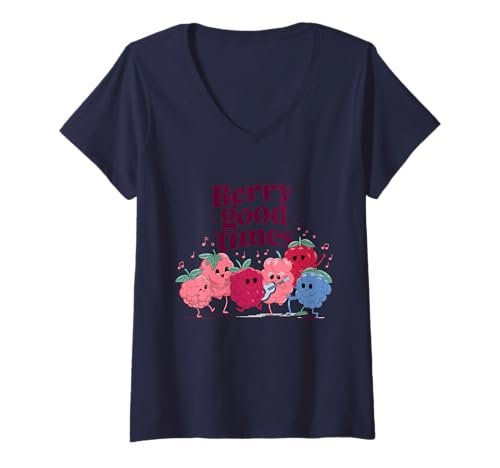 Damen Berry Good Times Beeren Rote Früchte T-Shirt mit V-Ausschnitt Damen Berry Good Times Beeren Rote Früchte T-Shirt mit V-Ausschnitt von Wild Berries Berries Fruits Red Berries