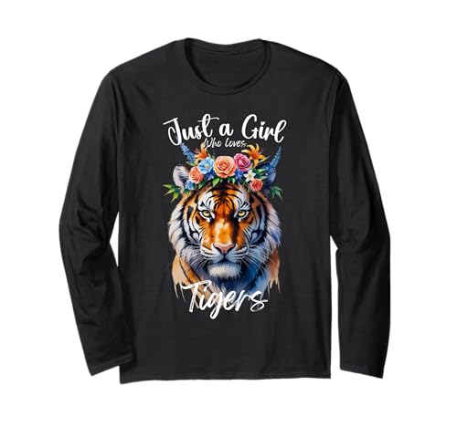 Niedliche Tiger-Grafik für Mädchen und Frauen, die Tigerblumen lieben Langarmshirt Niedliche Tiger-Grafik für Mädchen und Frauen, die Tigerblumen lieben Langarmshirt von Wild Big Cats Birthday Party Zoo Animal Outfit kid
