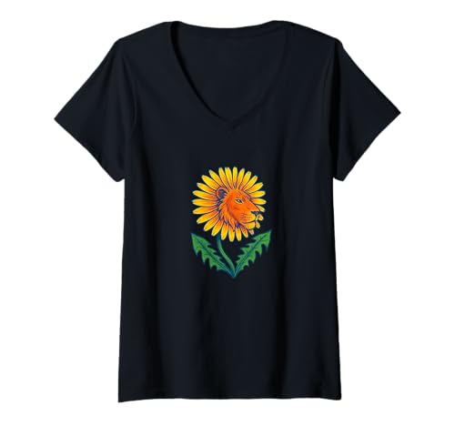 Damen Lustiges Blumen-Wortspiel mit Löwenzahn-Motiv, skurriles Naturtier T-Shirt mit V-Ausschnitt Damen Lustiges Blumen-Wortspiel mit Löwenzahn-Motiv, skurriles Naturtier T-Shirt mit V-Ausschnitt von Wild Bloom Humor