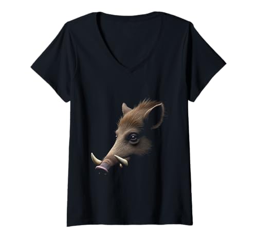 Damen Wildschweinkopf Wildtier Wald Europa Kunst T-Shirt mit V-Ausschnitt Damen Wildschweinkopf Wildtier Wald Europa Kunst T-Shirt mit V-Ausschnitt von Wild Boar Fun Designs