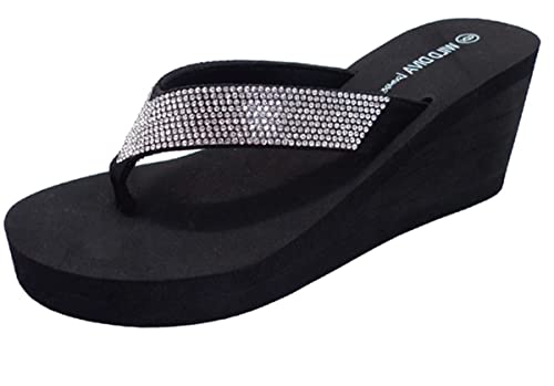 Wild Diva Damen Flip-Flops, hohe Plateausohle, Keilabsatz, (Kristalle), 36 EU von Wild Diva