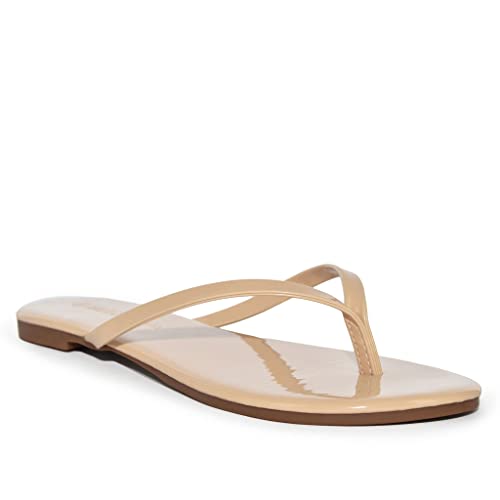 Wild Diva Klassische Flip-Flop-Sandalen aus Kunstleder mit mandelförmiger Zehenpartie, Zehensandalen, nude, 37.5 EU von Wild Diva