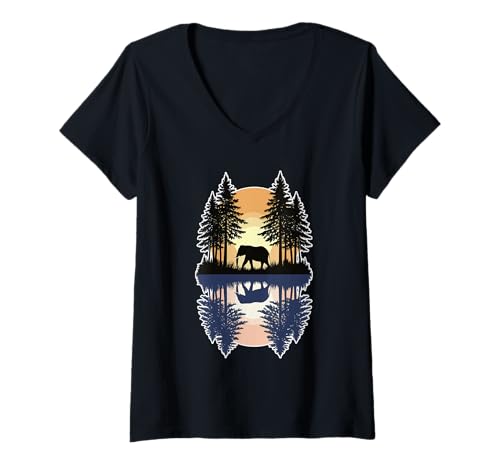 Damen Elefantenweg durch die Natur Safari Savanne Indien Wildlife T-Shirt mit V-Ausschnitt Damen Elefantenweg durch die Natur Safari Savanne Indien Wildlife T-Shirt mit V-Ausschnitt von Wild Elephant Sunset Mammal Bull Fangs