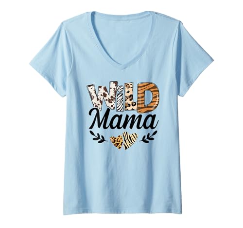 Damen Wild Mama Geburtstag Familie Mama Safari Zoo Dschungel Tiere T-Shirt mit V-Ausschnitt Damen Wild Mama Geburtstag Familie Mama Safari Zoo Dschungel Tiere T-Shirt mit V-Ausschnitt von Wild Family Matching Birthday Party Toddler Kids