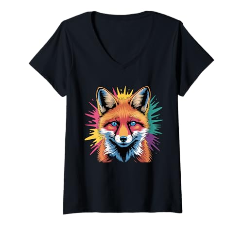 Damen Fuchs Portrait Vibrant Wildlife Nature Aesthetic T-Shirt mit V-Ausschnitt Damen Fuchs Portrait Vibrant Wildlife Nature Aesthetic T-Shirt mit V-Ausschnitt von Wild Fox Nature Wildlife Animal Lover Aesthetic