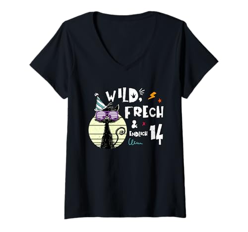 Damen Wild Frech & Endlich 14 Teenager Geburtstag Deko Geschenk T-Shirt mit V-Ausschnitt Damen Wild Frech & Endlich 14 Teenager Geburtstag Deko Geschenk T-Shirt mit V-Ausschnitt von Wild Frech & Endlich 14 Geburtstags Spaß