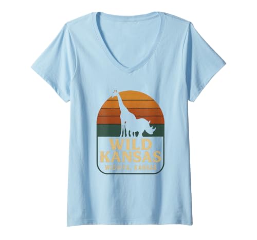 Damen Wild Kansas Shirt Vintage Wichita Kansas Zoo Safari Tier T-Shirt mit V-Ausschnitt Damen Wild Kansas Shirt Vintage Wichita Kansas Zoo Safari Tier T-Shirt mit V-Ausschnitt von Wild Kansas Tee Shirts for Zoo Lovers Kansas Fans