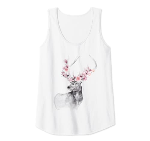 Damen Aquarell Wildwild Hirsch mit Blumenkranz Wildtiere Tank Top Damen Aquarell Wildwild Hirsch mit Blumenkranz Wildtiere Tank Top von Wild Life Wild Deer