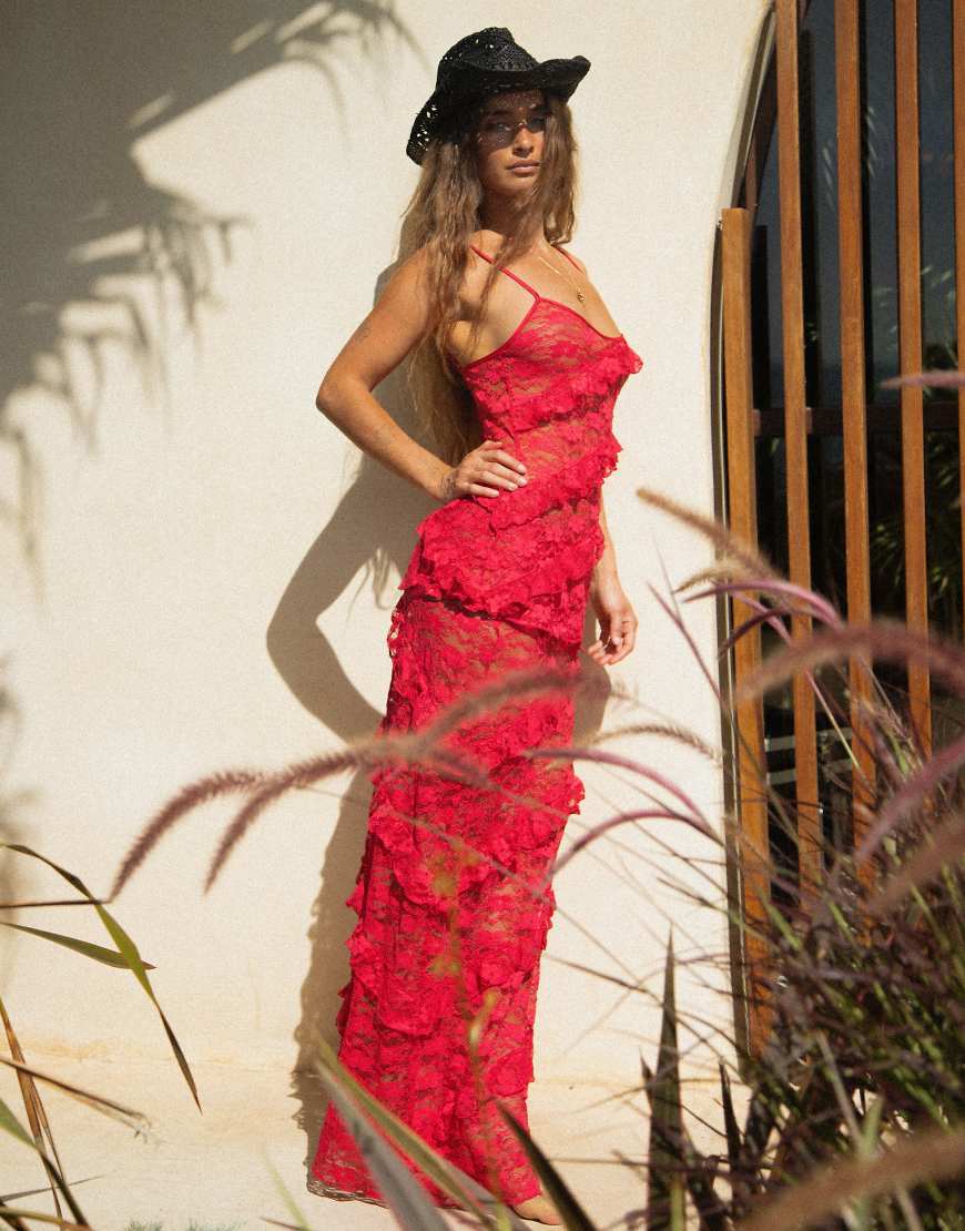 Wild Lovers - Mermaid - Maxi-Strandrock in Rot mit Detail aus Spitze von Wild Lovers