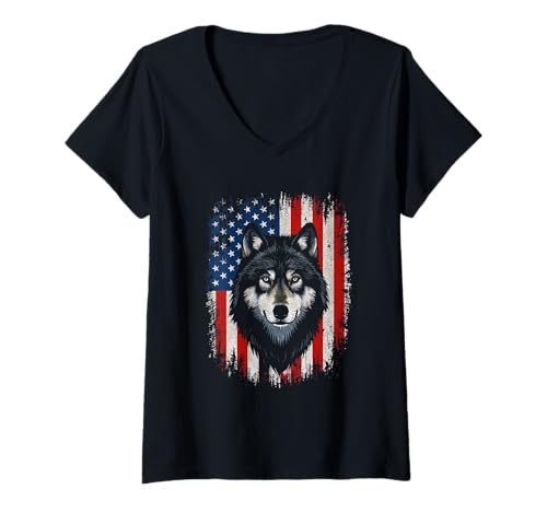 Damen Amerikanische Flagge Wolf Fierce Freedom 4. Juli Einheit T-Shirt mit V-Ausschnitt Damen Amerikanische Flagge Wolf Fierce Freedom 4. Juli Einheit T-Shirt mit V-Ausschnitt von Wild Loyalty American Freedom Strong Wolf