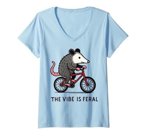 Damen The Vibe is Feral T-Shirt mit V-Ausschnitt Damen The Vibe is Feral T-Shirt mit V-Ausschnitt von Wild Lustig Meme Opossum Possum