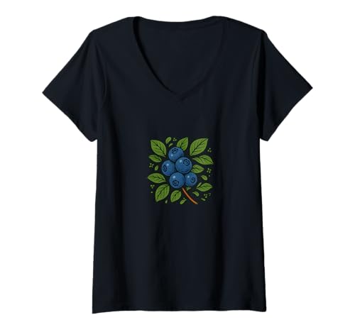 Damen Blaubeerzweig, botanische Naturkunst, Sommerfrucht T-Shirt mit V-Ausschnitt Damen Blaubeerzweig, botanische Naturkunst, Sommerfrucht T-Shirt mit V-Ausschnitt von Wild Meadow Illustration Arts
