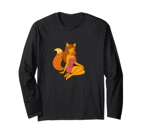 Fox Girl Pinup Halloween-Cosplay-Anime-Ästhetik im Retro-Stil Langarmshirt Fox Girl Pinup Halloween-Cosplay-Anime-Ästhetik im Retro-Stil Langarmshirt von Wild Moon Studio Apparel
