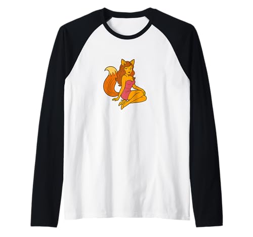 Fox Girl Pinup Halloween-Cosplay-Anime-Ästhetik im Retro-Stil Raglan von Wild Moon Studio Apparel