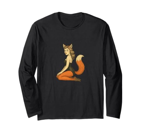 Fox Girl Pinup Halloween-Cosplay-Anime-Ästhetik im Retro-Stil Langarmshirt von Wild Moon Studio Apparels
