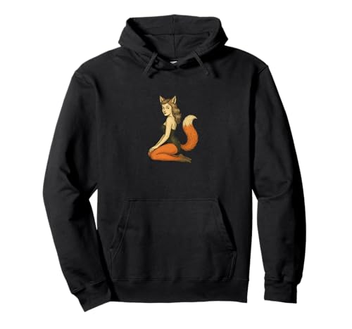 Fox Girl Pinup Halloween-Cosplay-Anime-Ästhetik im Retro-Stil Pullover Hoodie von Wild Moon Studio Apparels