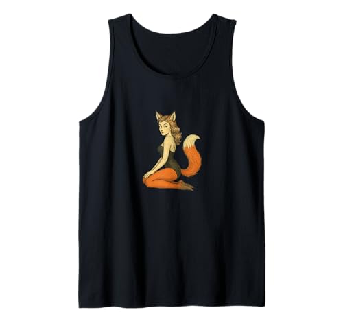 Fox Girl Pinup Halloween-Cosplay-Anime-Ästhetik im Retro-Stil Tank Top von Wild Moon Studio Apparels