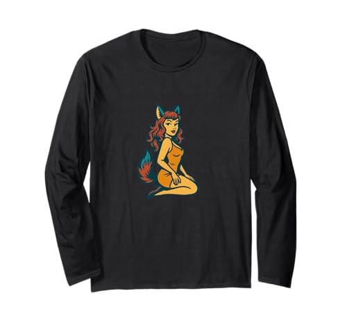 Fox Girl Pinup Halloween-Cosplay-Anime-Ästhetik im Retro-Stil Langarmshirt von Wild Moon Studio