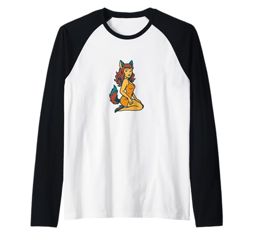Fox Girl Pinup Halloween-Cosplay-Anime-Ästhetik im Retro-Stil Raglan von Wild Moon Studio