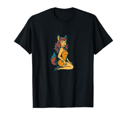 Fox Girl Pinup Halloween-Cosplay-Anime-Ästhetik im Retro-Stil T-Shirt von Wild Moon Studio