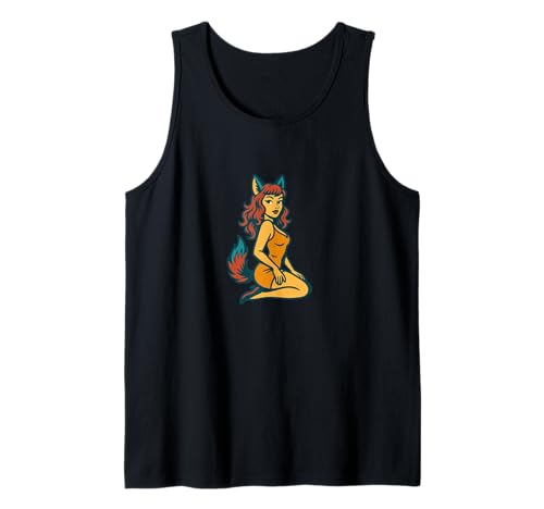 Fox Girl Pinup Halloween-Cosplay-Anime-Ästhetik im Retro-Stil Tank Top von Wild Moon Studio